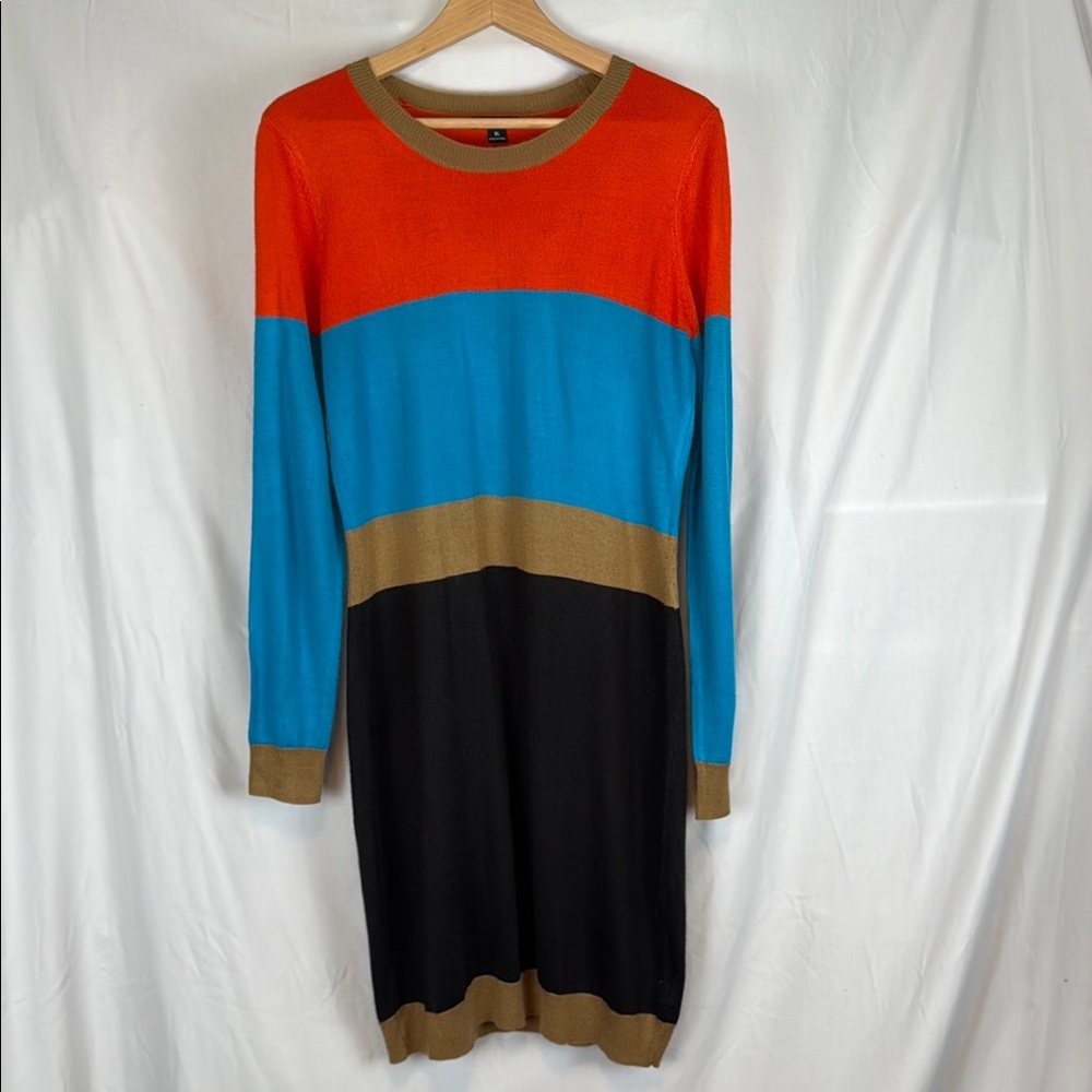 I Heart Ronson Long-Sleeved Midi Sweater Dress with Colorblock Size XL
